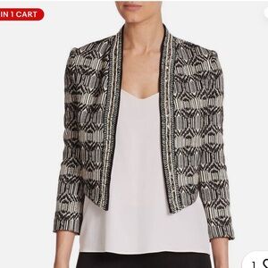 Haute Hippie Black & Cream Beaded Open Bolero Crop Jacket, Small